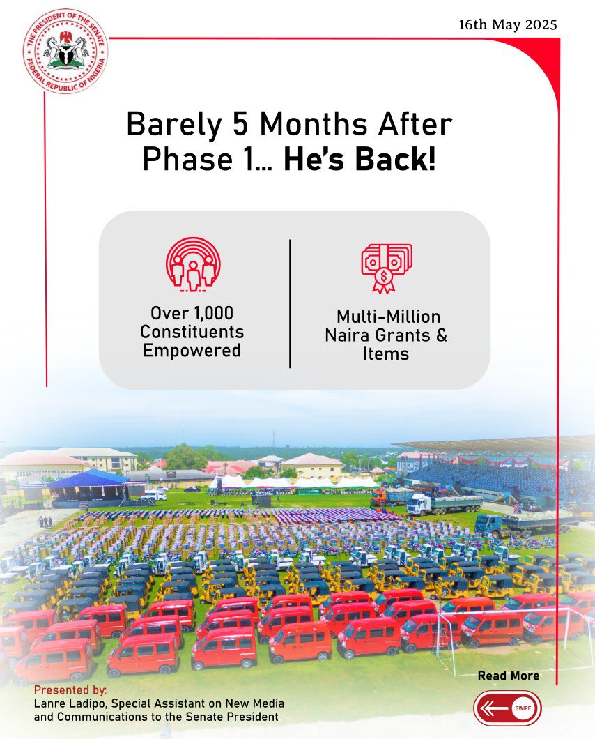 LanreLadipo_'s tweet photo. Uncommon Empowerment Phase 2
All roads lead to Ikot Ekpene Township Stadium as over 1000 constituents of Akwa Ibom North West receive multi-million Naira grants &amp; tools.
Sen. Akpabio will also commission 100+ impactful projects across 10 LGAs. #UncommonSenator #Empowerment https://t.co/Vsr1xdNizK