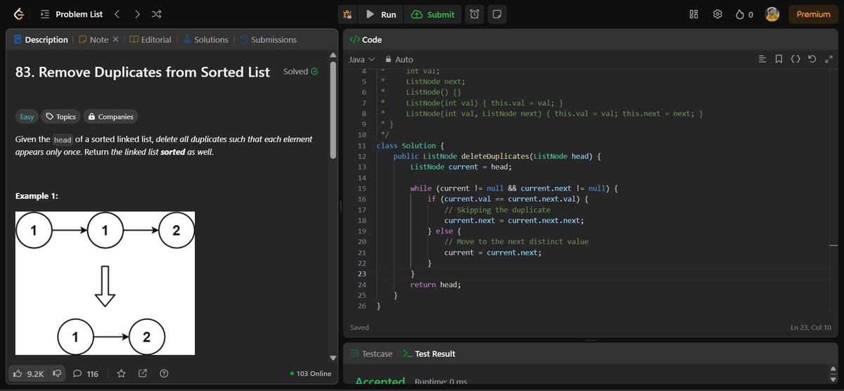 CipherArnav's tweet image. DAY-136 &quot; Remove Duplicates from Sorted List &quot;