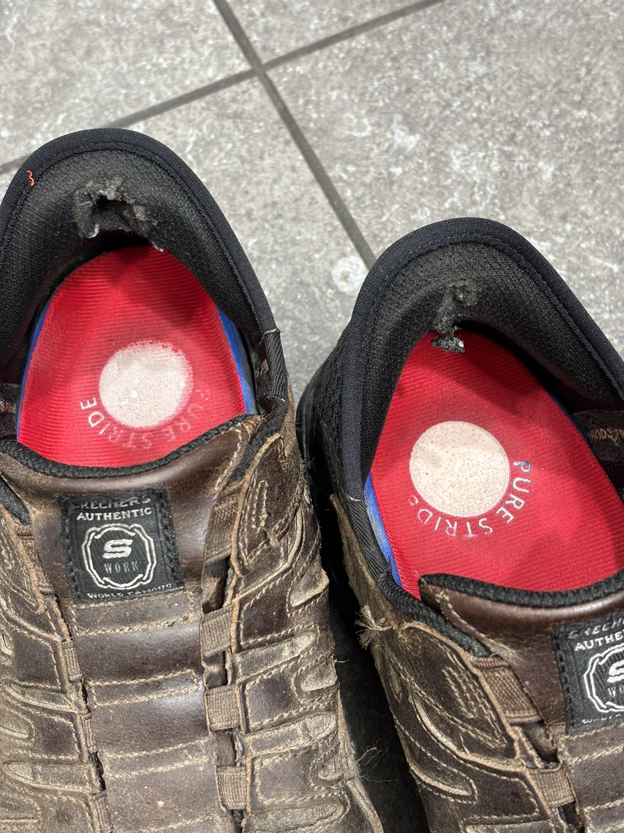 edbutryn's tweet photo. @SKECHERSUSA hi. I love the slip in shoes and will never buy another kind of shoe ever! But are they supposed to wear like this https://t.co/RFiF96A2HL