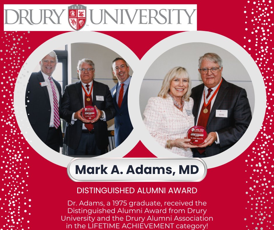 Columbia Orthopaedic (@columbiaortho) on Twitter photo HUGE CONGRATULATIONS to Dr. Mark Adams who was awarded the Drury University "Distinguished Alumni Award". Dr. Adams, who is a 1975 graduate, was chosen in the Lifetime Achievement Category. Congratulations, Dr. Adams!
#OrthopaedicExcellence
#DistinguishedAlumni
<a href="/DruryUniversity/">Drury University</a> HUGE CONGRATULATIONS to Dr. Mark Adams who was awarded the Drury University "Distinguished Alumni Award". Dr. Adams, who is a 1975 graduate, was chosen in the Lifetime Achievement Category. Congratulations, Dr. Adams!
#OrthopaedicExcellence
#DistinguishedAlumni
<a href="/DruryUniversity/">Drury University</a>