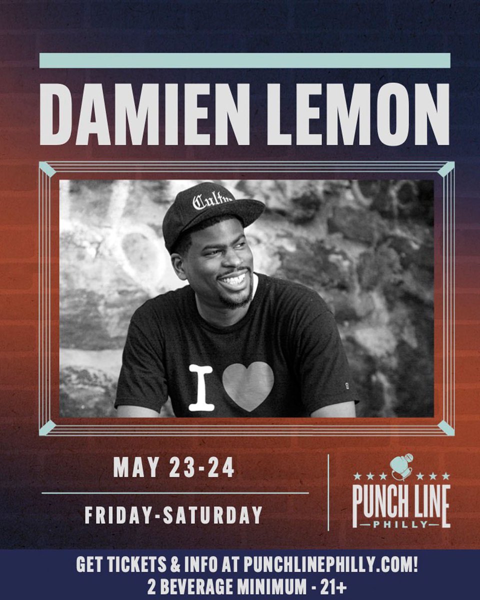 Damien Lemon (@dlemoncomedy) on Twitter photo PHILLY!!
May 23-24 (Next Friday & Saturday)
I’m performing LIVE <a href="/punchlinephilly/">Punch Line Philly</a>
Get tickets Here-> livemu.sc/432l66h PHILLY!!
May 23-24 (Next Friday & Saturday)
I’m performing LIVE <a href="/punchlinephilly/">Punch Line Philly</a>
Get tickets Here-> livemu.sc/432l66h
