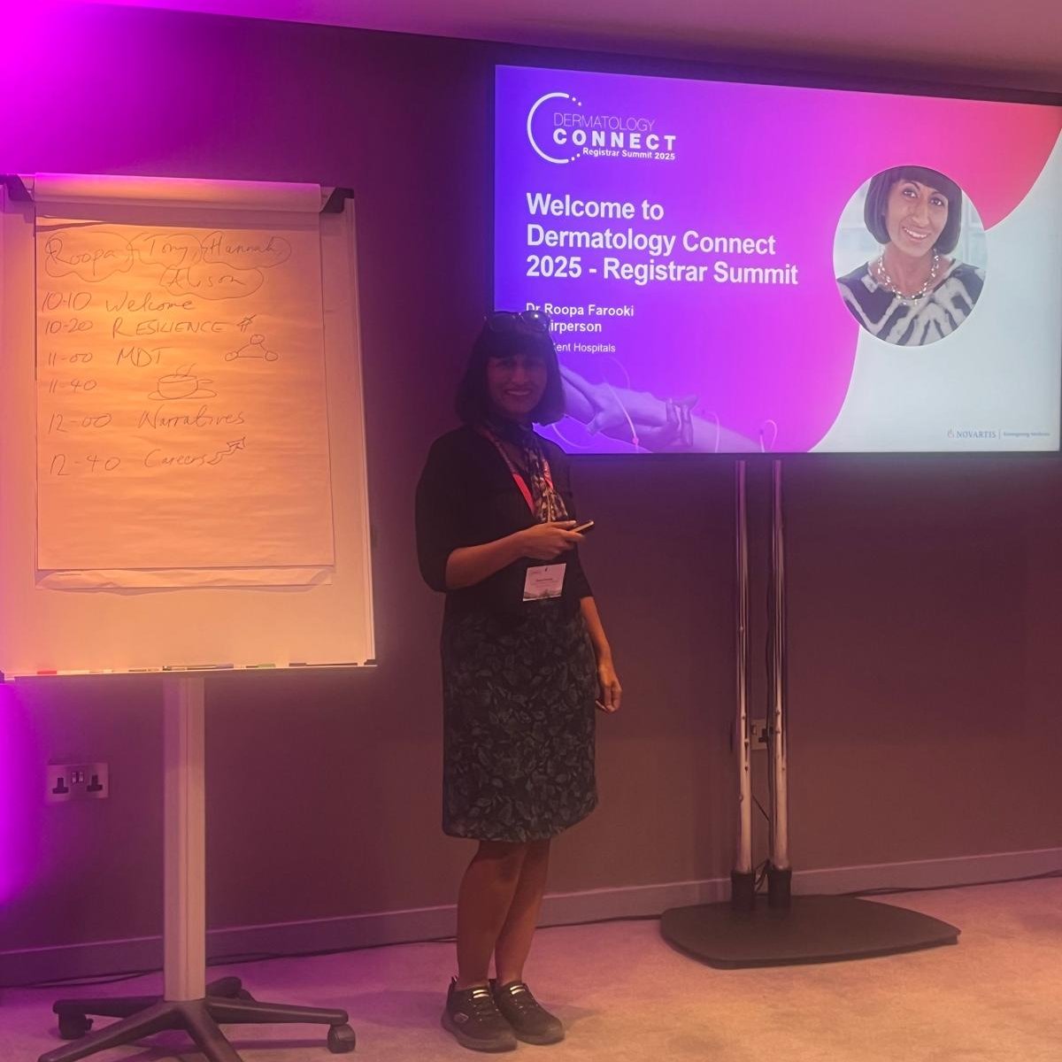 RoopaFarooki's tweet photo. Super-proud to have chaired the Derm Registrar Summit at #DermatologyConnect2025 #Novartis and presented alongside some brilliant speakers like #TonyBewley #Hannah Wainman #AlisonHonan on Resilience, MDT, Patient Narratives and Careers! @Novartis @NovartisMedical https://t.co/66mmzDH6mE