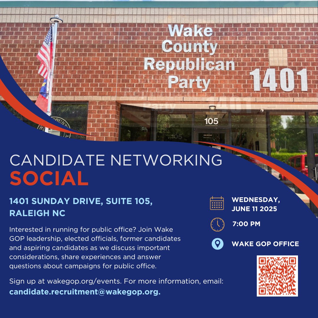 wakegop's tweet photo. Looking for a way to serve your community? Join Wake GOP leadership, elected officials, and former candidates to learn more about running for office! - https://t.co/Ekrohked61 https://t.co/HgOoyInyX4