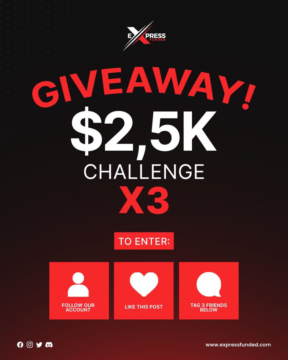 SundayEbuk63136's tweet photo. 3 X $2,5K FUNDED ACCOUNT GIVEAWAY!!! π₯³
You have 5 days!β³
To enter you must:
1οΈβ£ Follow @SundayEbuk63136
@expressfunded
2οΈβ£ Mention 3 friends in the comments π¬
3οΈβ£ Like β€οΈ
4οΈβ£ Share this post on your story
*The winners will be announced on 21st May* π #expressfunded https://t.co/LPJoA11g3Z