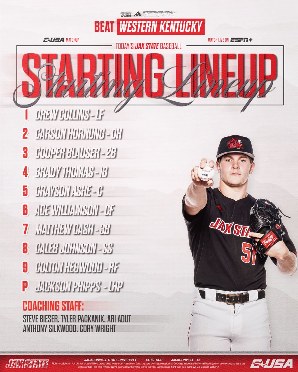 Today's Jax State line up for Game 2 of the series!