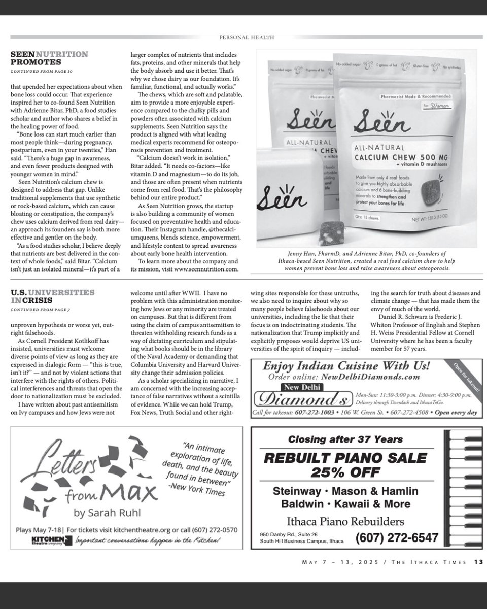 Love seeing our Rev member Seen Nutrition featured in the Ithaca Times! 🗞️ In recognition of National Osteoporosis Awareness and Prevention Month, Ithaca-based Seen Nutrition is shining a light on an often overlooked aspect of women’s health.

🖇️ ithaca.com/living/persona…