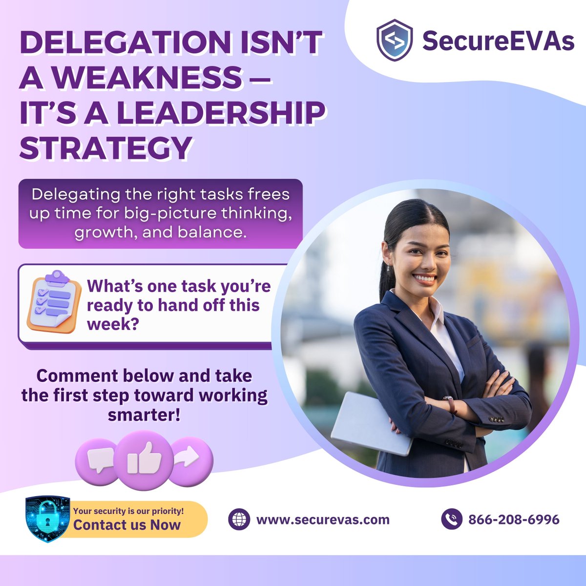 SecureEVAs's tweet photo. 🚀 Delegation isn’t a weakness—it’s a leadership strategy.

#SecureEVAs #LeadershipStrategy #DelegateWithConfidence #RemoteExecutiveHabits #WorkSmartLeadSmart #VirtualAssistantSupport https://t.co/06UOh8rNto
