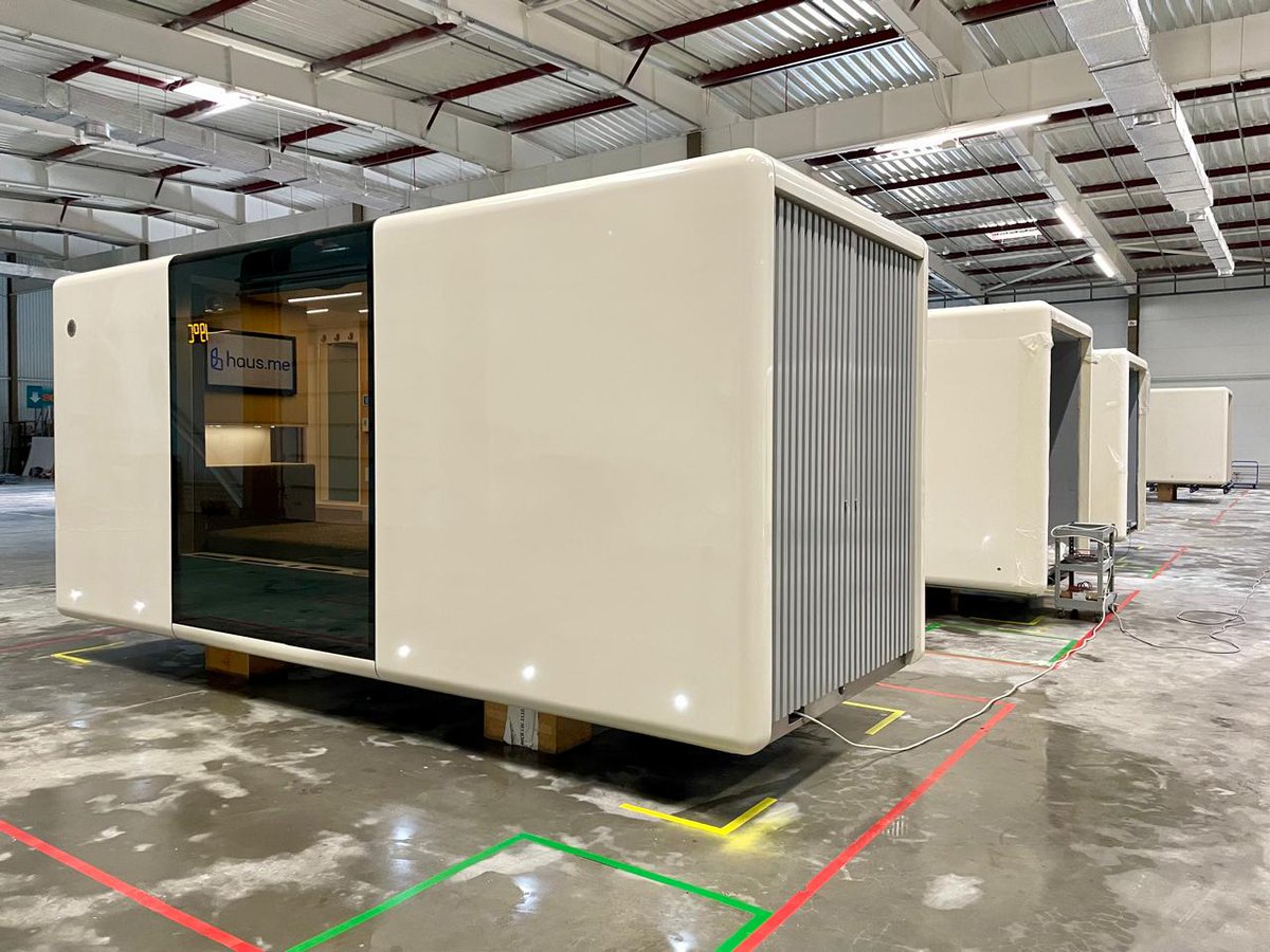 HausMicro's tweet photo. Wrapped #microhaus units ready for delivery 🏡📦

#hausme #prefab #adu #innovation #greentech #smarthome https://t.co/D3pINu5Ao9