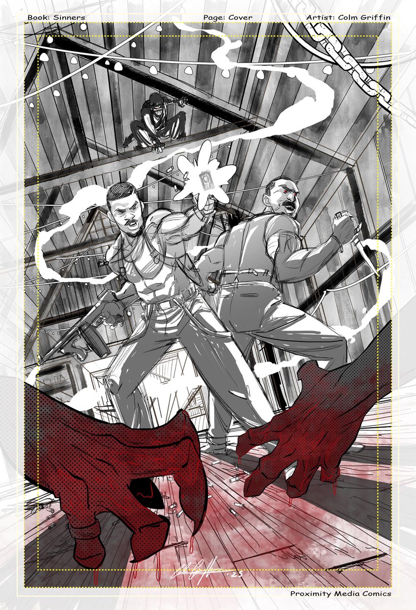 Colgriff84's tweet image. I have been thinking about this film a lot lately. It is fantastic and the score is amazing. Here is a rough cover idea I have been tinkering with.  #SinnersMovie @proximitymedia #smokestacktwins #michaelbjordan #vampires #ryancoogler #preacherboy