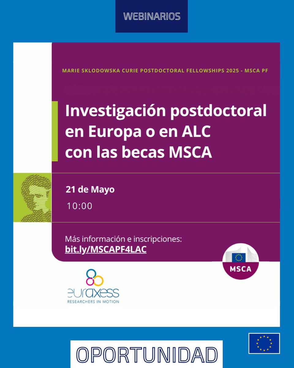 UEenPanama's tweet image. Aprovecha las oportunidades que ofrece la Unión Europea en el área de investigación, ciencia y educación 👩🔬, con 3 webinarios la semana que viene:
1️⃣ Horizonte Europa
2️⃣ Becas postdoctorales
3️⃣ Mejorar la sostenibilidad global a través del Pacto Verde Europeo y Global Gateway