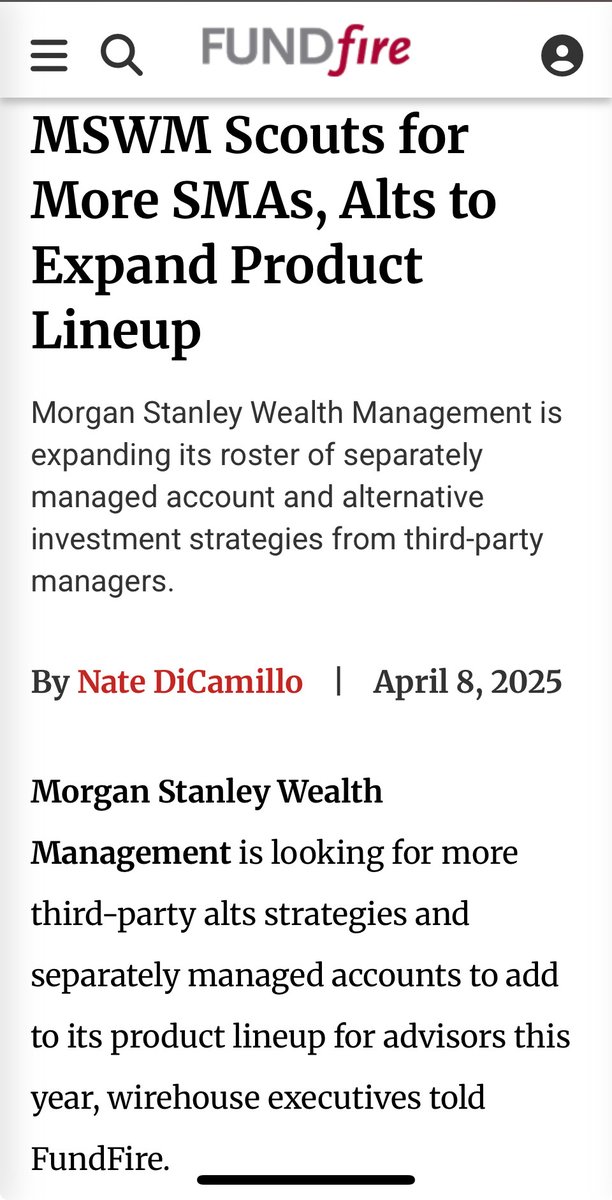 Nate_DiCamillo's tweet photo. Building off a scoop from earlier this year: The firm plans to add 60 to 70 alternative investment strategies to its adviser offering in 2025, with a focus on evergreen private credit and infrastructure funds. https://t.co/zfu2YMjGvH