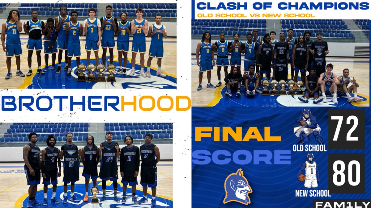 Old School showed they still got game,
Buckets, boards, and caught flame.🔥
New School answered, tough and true,
In OT, they broke through! 💙💛
Final: 80–72—grit met greatness in the Title-town crew.🏀💛 Respect to both—true Brotherhood! 🔥

#Fam1ly #GameOfChampions #Brotherhood