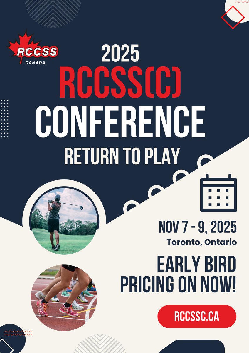 REGISTRATION IS OPEN! Join us for the RCCSS(C) Return to Play Conference this fall! Learn from the best clinicians &amp; return to play professionals on how to return patients to play, performance, or back to leading their best life.

See Details &amp; Register: rccssc.ca/conferences