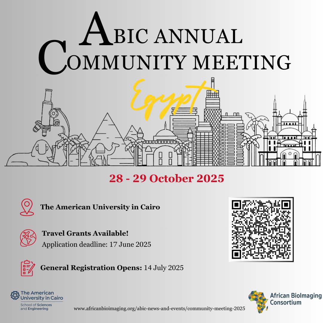 We are excited to announce the 4th Annual ABIC Community Meeting organised in collaboration with The American University in Cairo!

🗓️ 28 - 29 October 2025
📍The American University in Cairo, Egypt
🛫 Travel grants are available!

Click to learn more! bit.ly/432HWw7