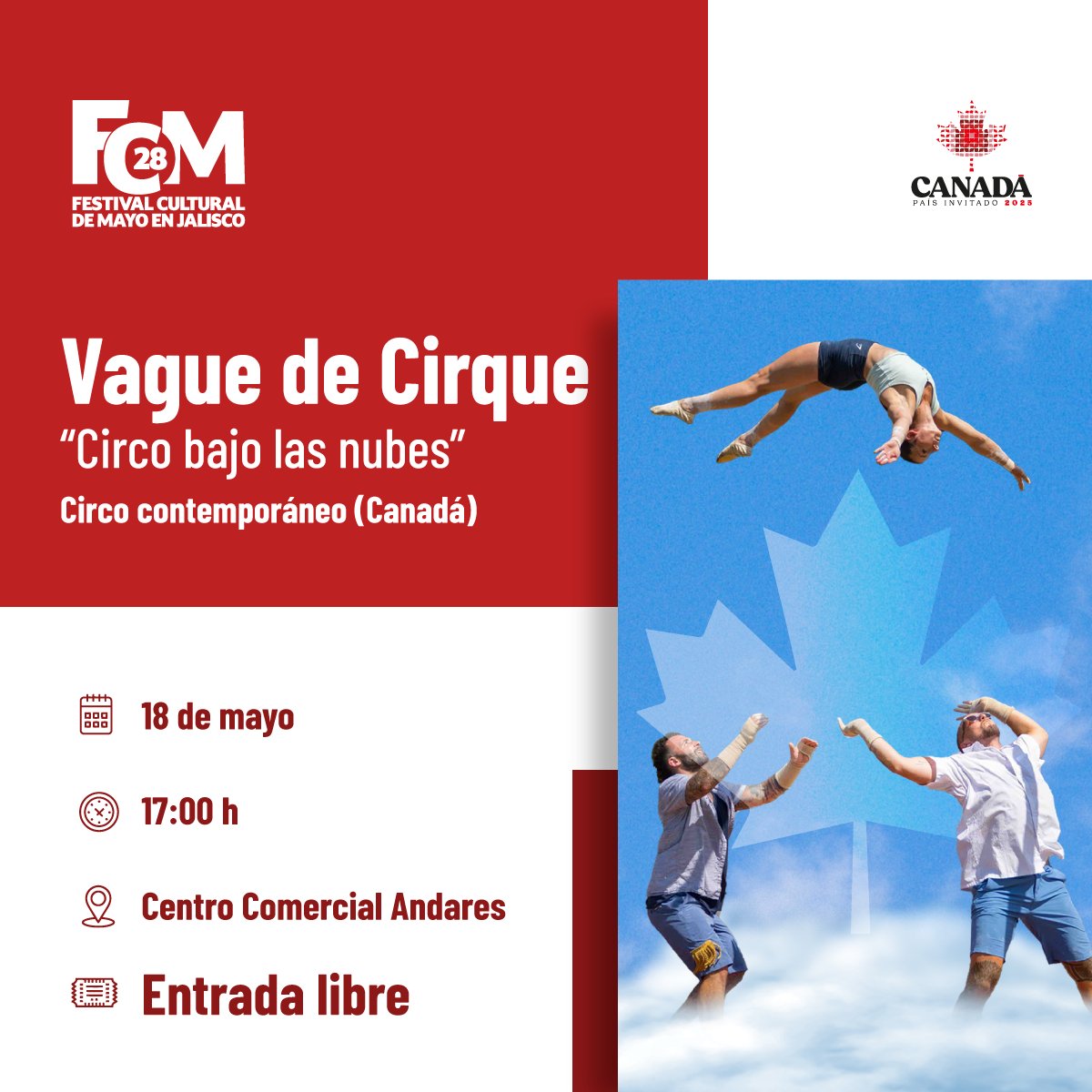 La magia del Circo bajo las nubes llegó al Festival Cultural de Mayo con Vague de Cirque.
Una propuesta divertida y sorprendente para públicos de todas las edades.
¡Ven y déjate envolver por esta aventura que ha recorrido más de 200 ciudades!