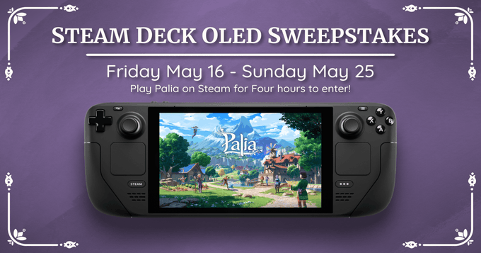 Raiindropsy's tweet photo. Play Palia on Steam this weekend and you could win a Steam Deck OLED!  Click here to enter: https://t.co/2bffVRmUDL #Palia #PlayPalia https://t.co/RIZxUBqQcE