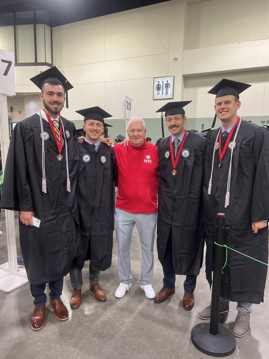 Graduation lineup. Congrats to our ⁦<a href="/WPIMBasketball/">WPI Men's Basketball</a>⁩ seniors: Will, Timmy, AIdan, and Brett. 96-15 career record, NCAA Elite 8 &amp; Sweet 16, 4 NEWMAC titles and great memories and friendships for life.