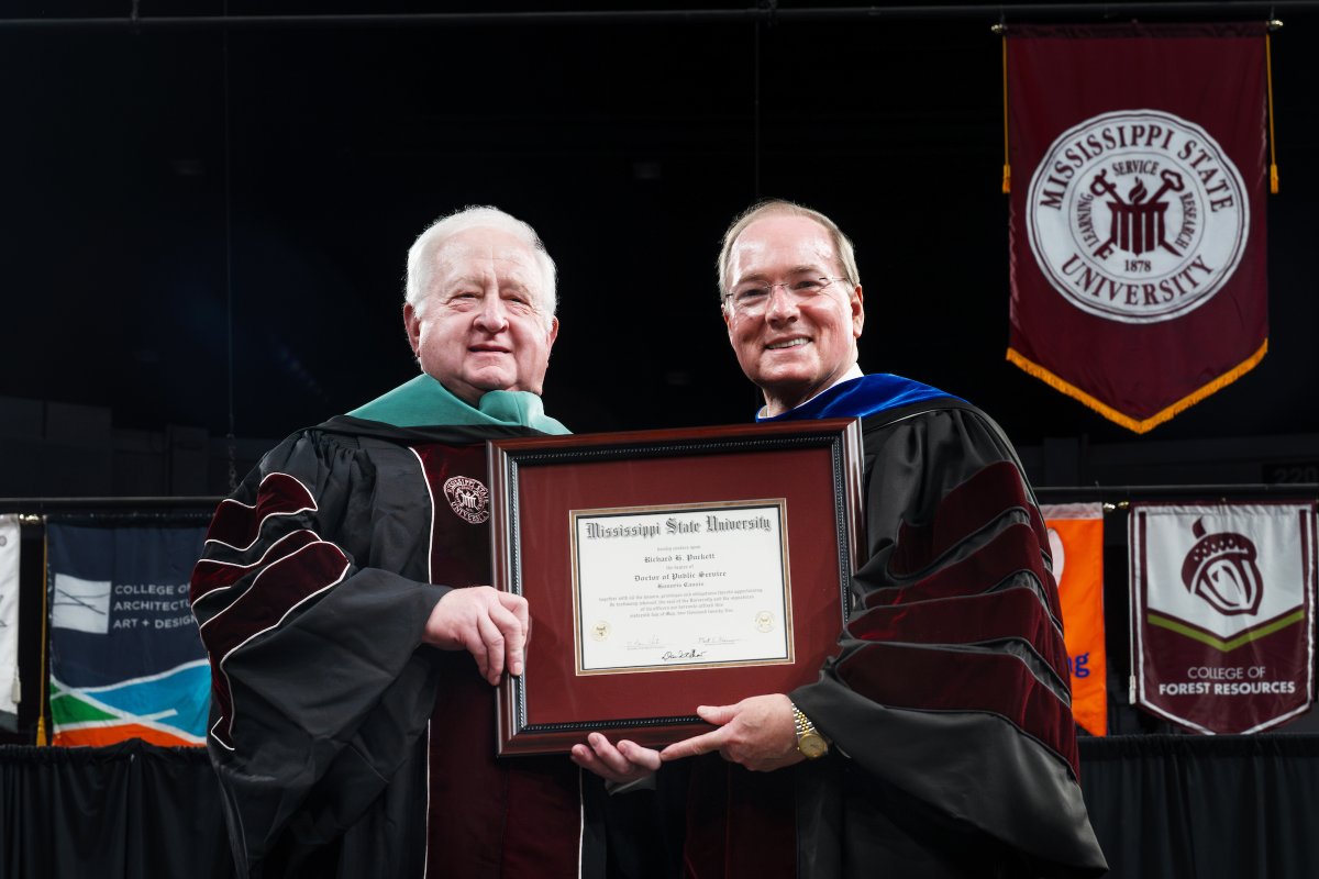 During this morning’s commencement, MSU President Mark E. Keenum awarded a Doctor of Public Service honorary degree to Richard H. Puckett Sr. for his dedication and contributions to the university and state.

Puckett, a 1977 College of Business graduate and its Alumnus of the