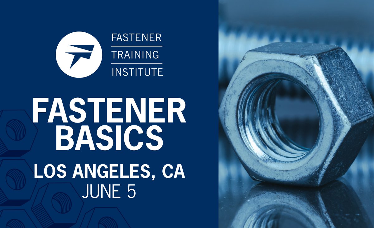 Fastener Training (@fastenerschool) on Twitter photo Grow from novice to knowledgeable! 🔩
📚 Fastener Basics
June 5, 2025
8:30am to 4:30pm
Los Angeles, CA
ow.ly/sp2O50VU2Xe
Join Kevin Chavis, Regional Manager at <a href="/STARStainlessCo/">STAR Stainless Screw Co.</a>, and Jo Morris, FTI's Managing Director, for a day of the basics. Perfect for new employees! Grow from novice to knowledgeable! 🔩
📚 Fastener Basics
June 5, 2025
8:30am to 4:30pm
Los Angeles, CA
ow.ly/sp2O50VU2Xe
Join Kevin Chavis, Regional Manager at <a href="/STARStainlessCo/">STAR Stainless Screw Co.</a>, and Jo Morris, FTI's Managing Director, for a day of the basics. Perfect for new employees!