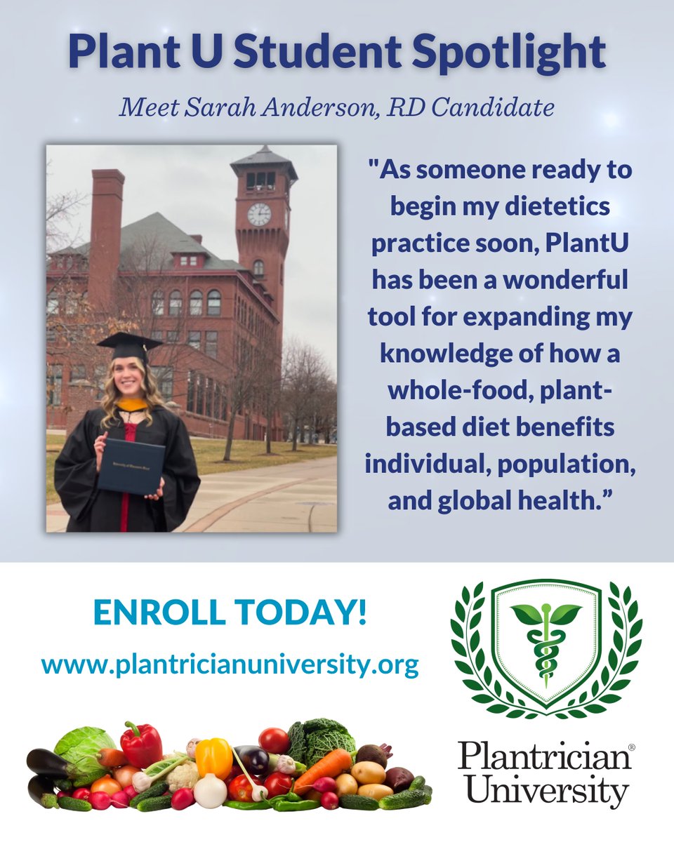 Plantrician's tweet image. 🌱 Meet Sarah - Our PlantU Student Spotlight and Future Plant-Based Dietitian &amp;amp; Wellness Advocate! 

Connect with Sarah to follow her plant-powered journey: 
IG: loom.ly/r7Jar_I
LinkedIn: loom.ly/3jShh3g
🔗 plantricianuniversity.org

#PlantricianProject #FutureRD