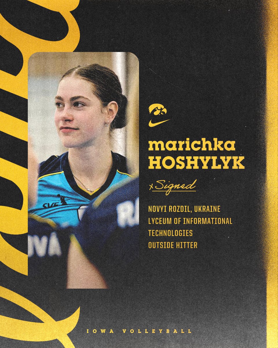 IowaVolleyball's tweet image. Strengthening the squad 😎
Marichka is officially a Hawkeye!
#Hawkeyes