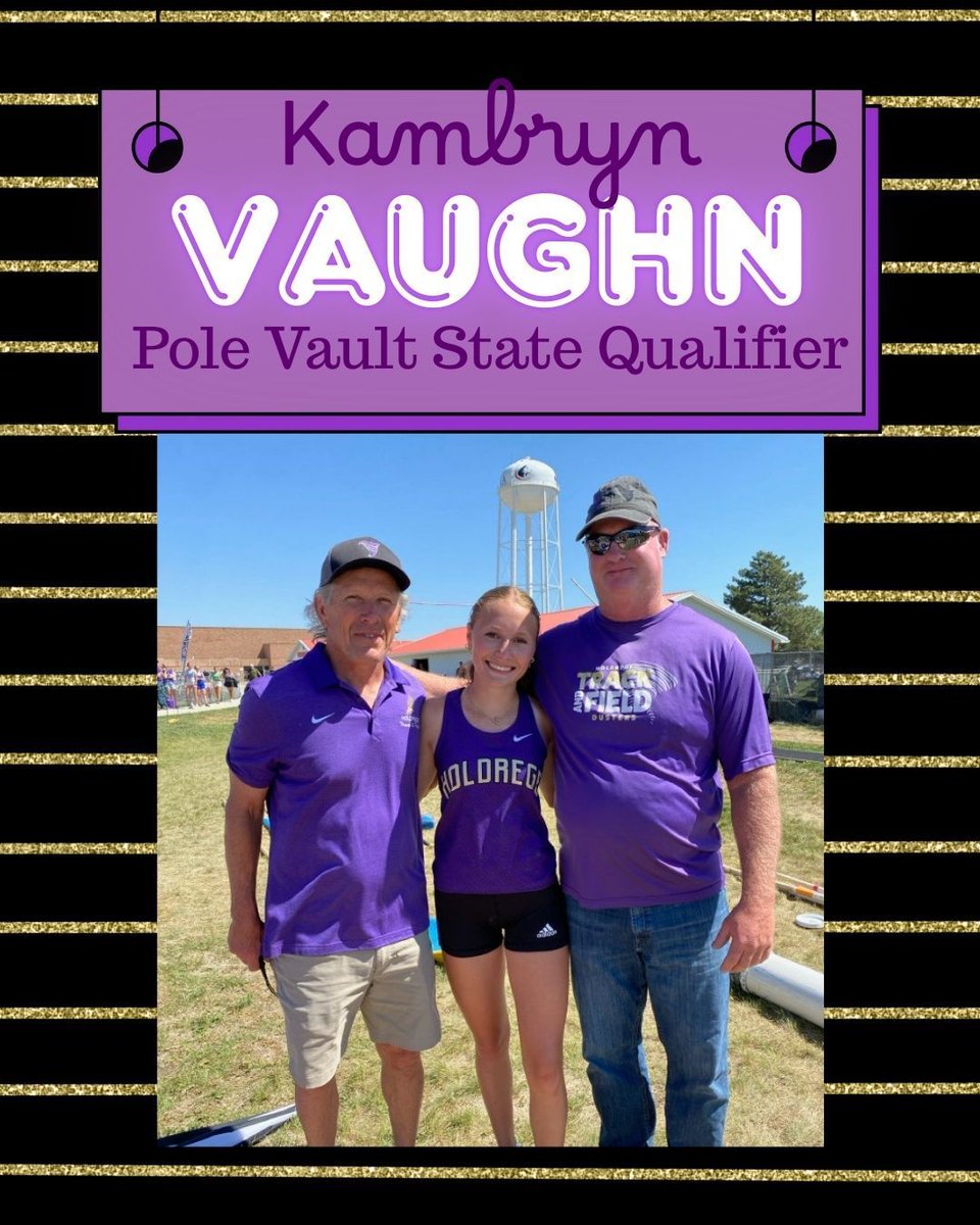 Our next state qualifier is another sensational sophomore in Kambryn Vaughn in the pole vault! She qualified with a vault of 10'8" which ties her for the fourth best qualifiying height in Class B! Good luck Kam!