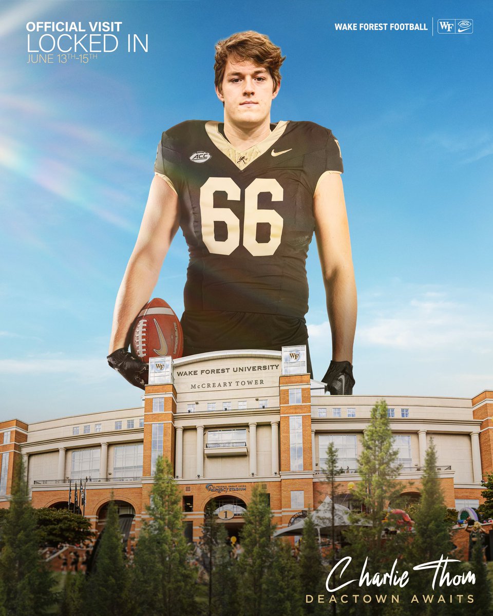 Charlie Thom (@charliethom43) on Twitter photo Official visit locked in!!! <a href="/CoachKaster/">Jared Kaster</a> <a href="/JonathanWholley/">Coach Jon Wholley</a> <a href="/WakeFB/">Wake Forest Football</a> <a href="/AOF_Football/">AOF Football</a> Official visit locked in!!! <a href="/CoachKaster/">Jared Kaster</a> <a href="/JonathanWholley/">Coach Jon Wholley</a> <a href="/WakeFB/">Wake Forest Football</a> <a href="/AOF_Football/">AOF Football</a>