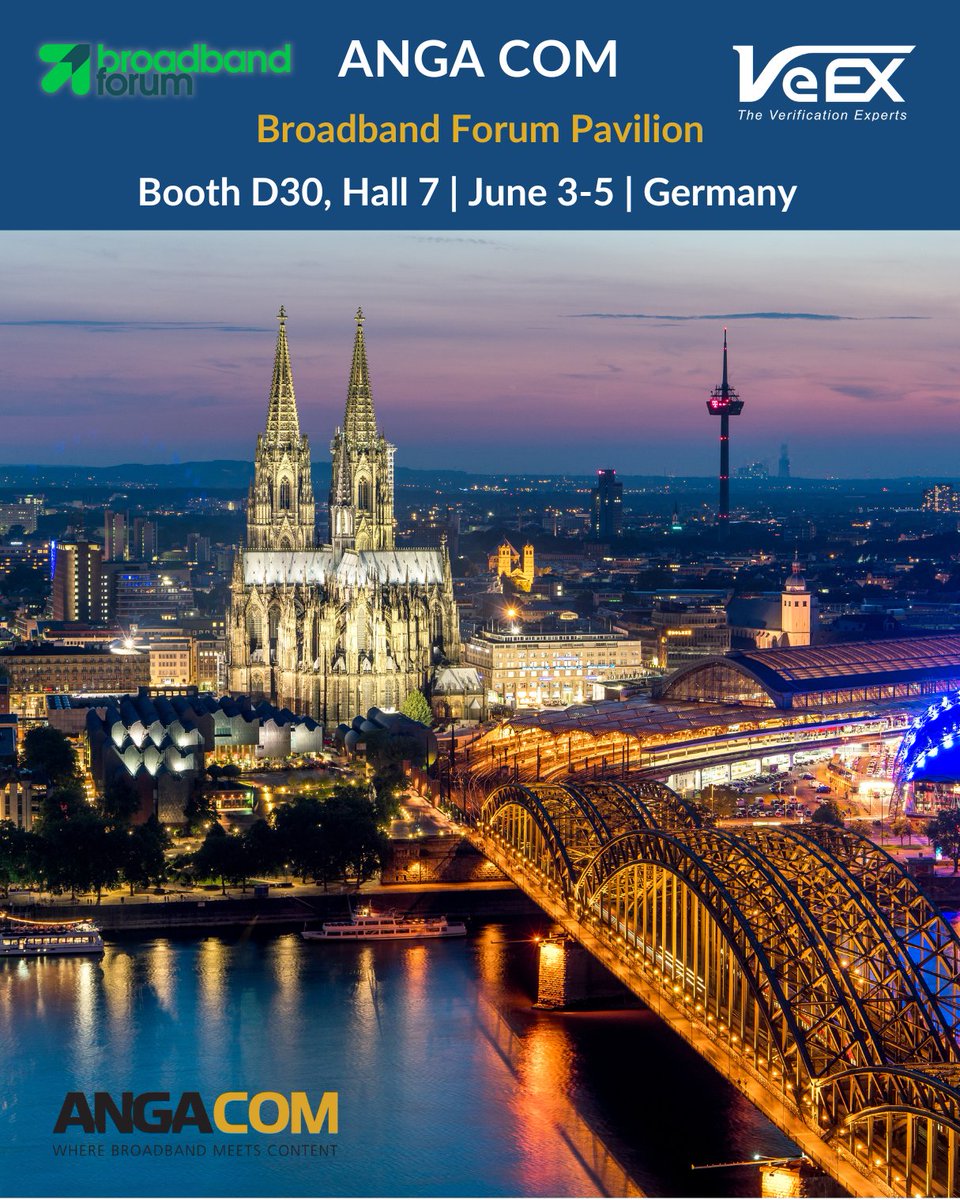 See us at ANGA COM! In the Broadband Forum Pavilion, Booth D30, Hall 7, we’ll have our latest network test solutions for xPON, Extended Spectrum DOCSIS®, Portable Sweep, High Split &amp; 400G/800G Ethernet. Register for your FREE pass, voucher code 25172C1877. 
#Angacom2025 #veexinc