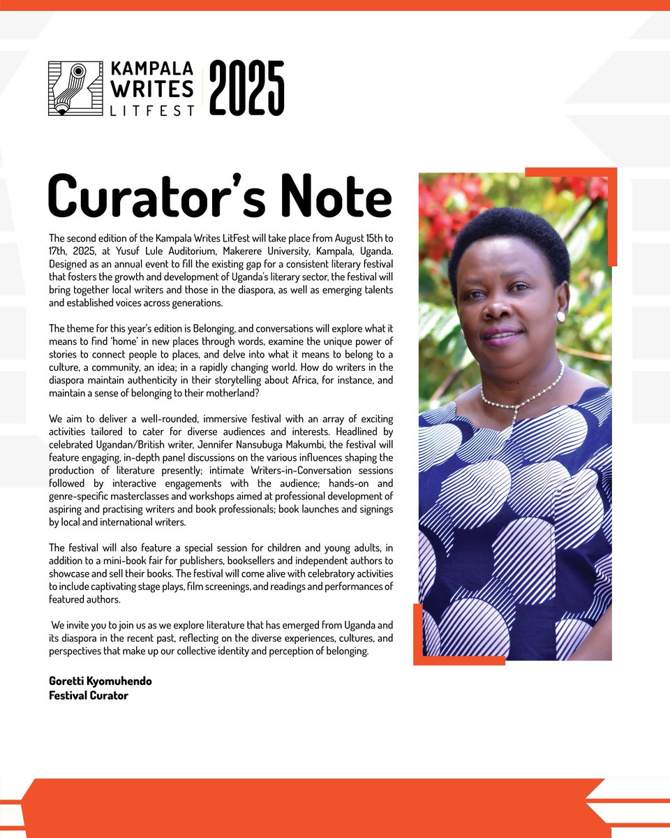 The Kampala Writes LitFest is back for its 2nd edition!

Join us from 15th to 17th August 2025 at the Yusuf Lule Auditorium, Makerere University.