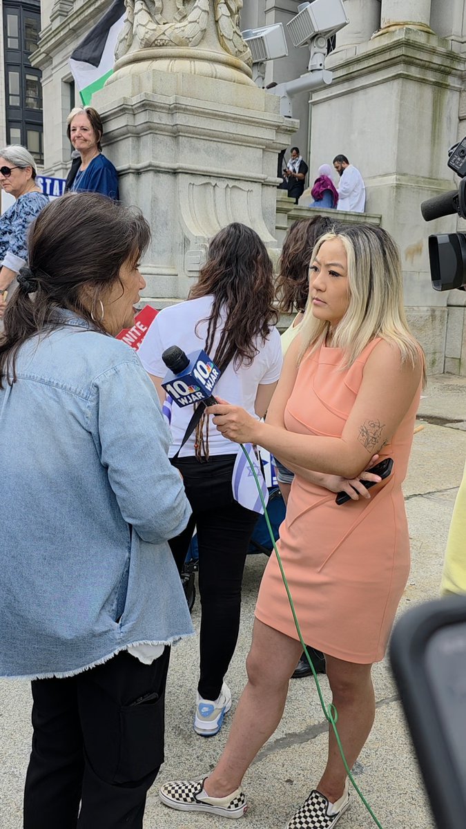 CharleneLimaRI's tweet image. Channel 10 news reporter Erin Coogan interviewing me at Providence City Hall joining protest against raising the Palestinian flag until they are no longer under terrorist Hamas rule. When they are free from Hamas rule then we celebrate Palestine's freedom from terrorists!