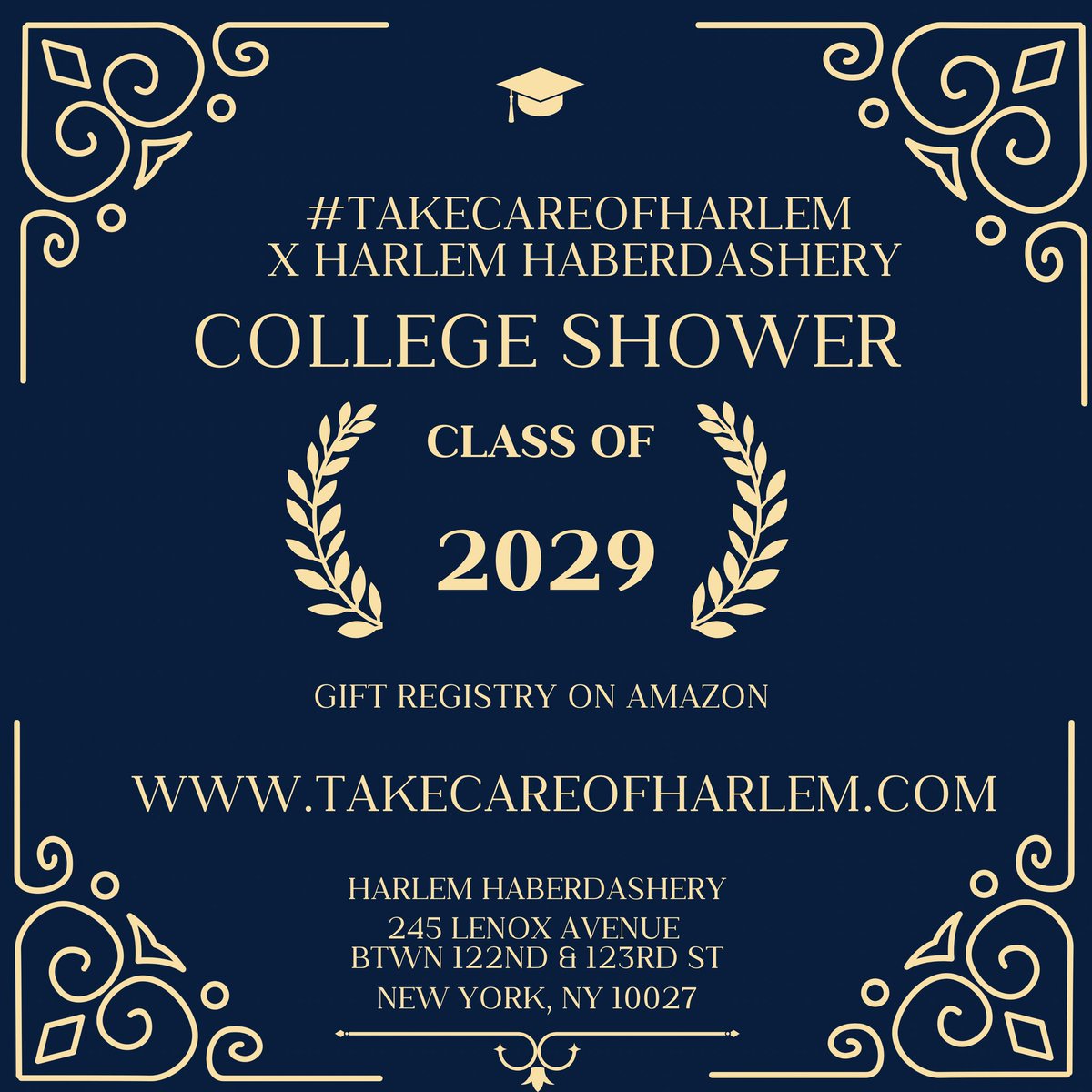 We’re Excited To Announce That Our Annual College Shower Is Back! 

Registry Link:
amazon.com/registries/gl/…

Presented By Harlem Haberdashery &amp; #TakeCareOfHarlem supporting local youth as they embark on their college journeys! 

Harlemhaberdashery.com