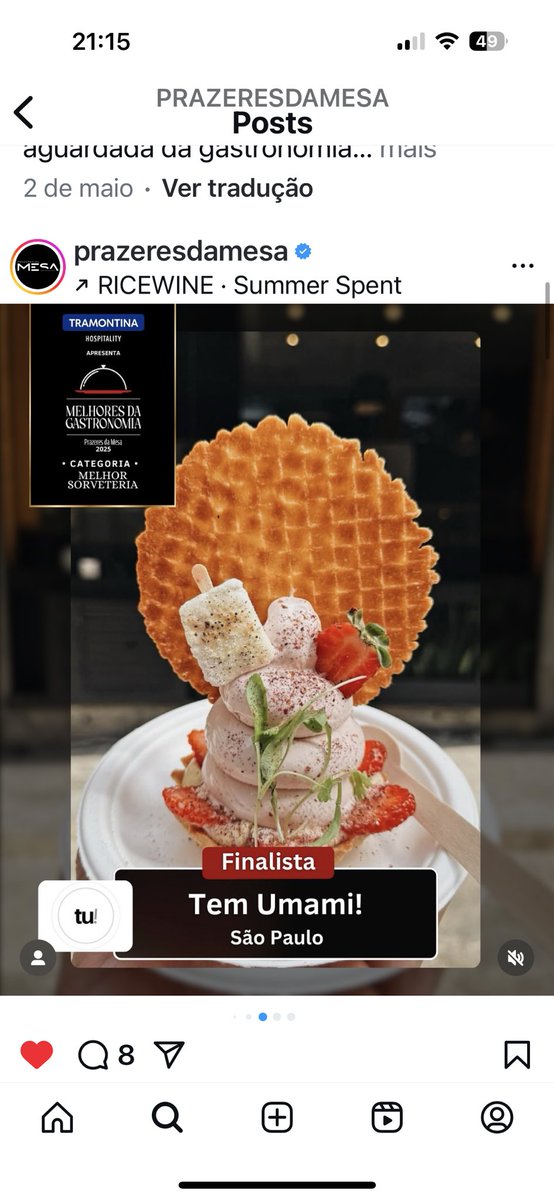 A Sorveteria da filha é finalista indicada ao Prêmio Prazeres da Mesa, para os melhores do ano na Gastronomia. 
Agora é o público quem decide. Quem quiser votar segue o link no fio; muito obrigada! 🥰