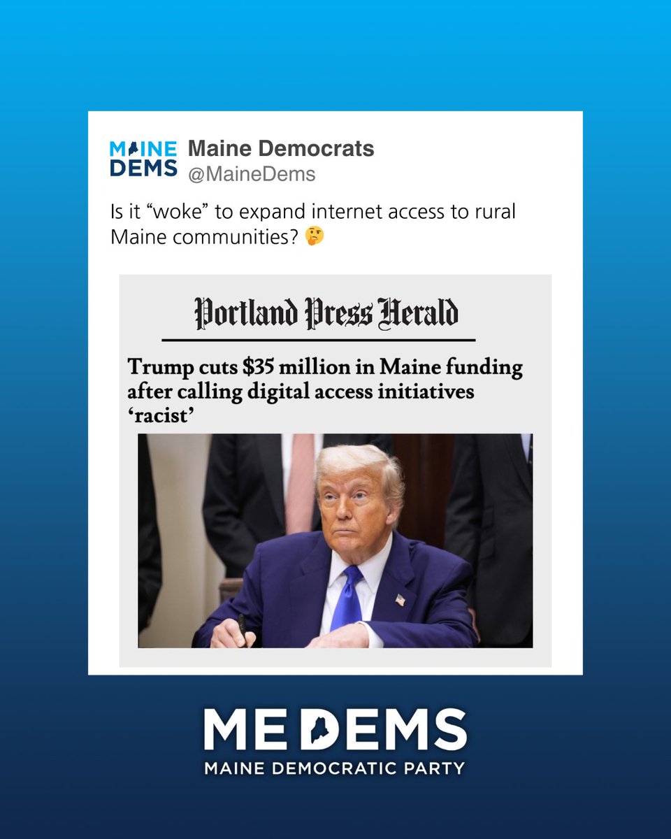 High speed internet is not a luxury, it’s a lifeline. Expanding broadband in rural Maine means access to healthcare, jobs, education, and safety. Cutting funding doesn’t save money, it leaves communities behind.

#mepolitics
