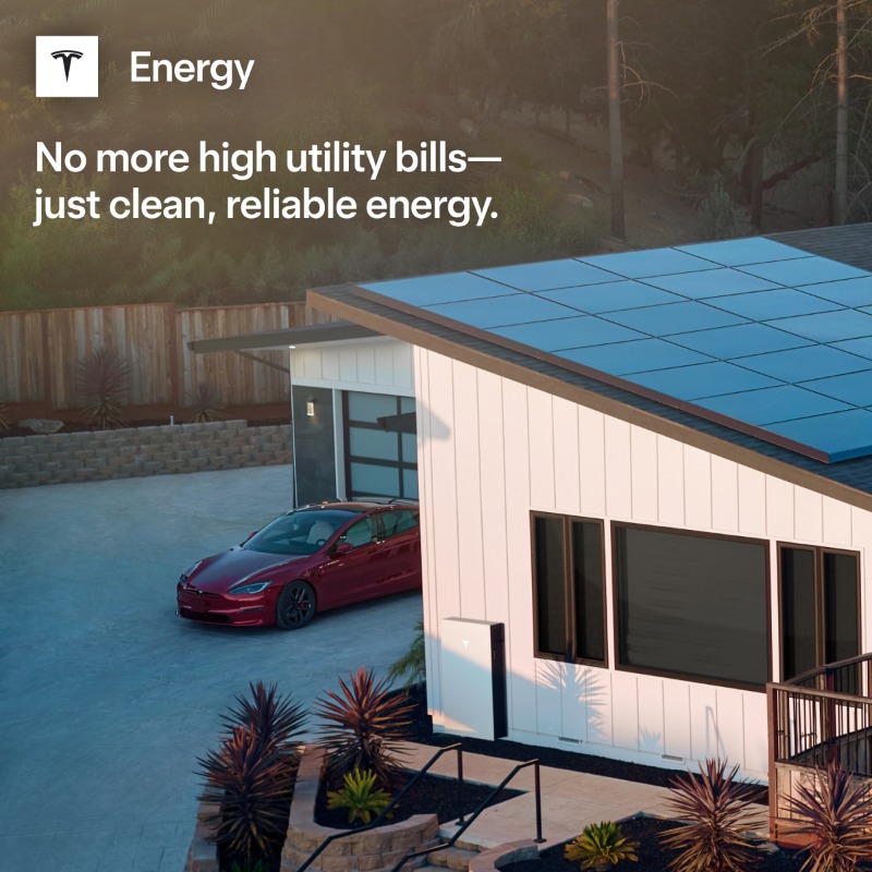 teslaenergy's tweet photo. Generate and store your own clean energy with Solar + Powerwall.
