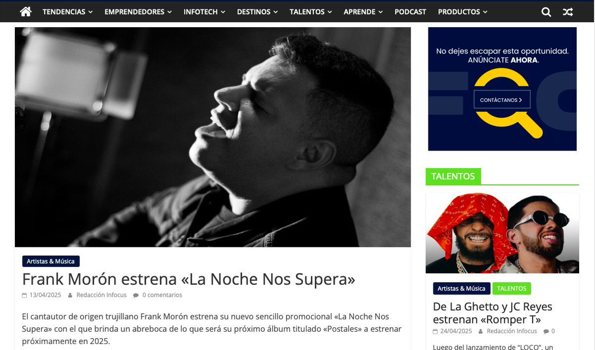 PRO_PRESS_'s tweet image. El cantautor de origen trujillano @FRANKMORONMUSIC  estrena su nuevo sencillo promocional «La Noche Nos Supera» con el que brinda un abreboca de lo que será su próximo álbum titulado «Postales» a estrenar en 2025