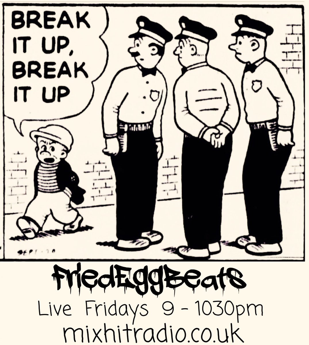 FriedEggBeats live 9-1030pm 
Break it up! mixhitradio.co.uk 
Technojunglehiphoptriphopdubpunk
#rave #radio