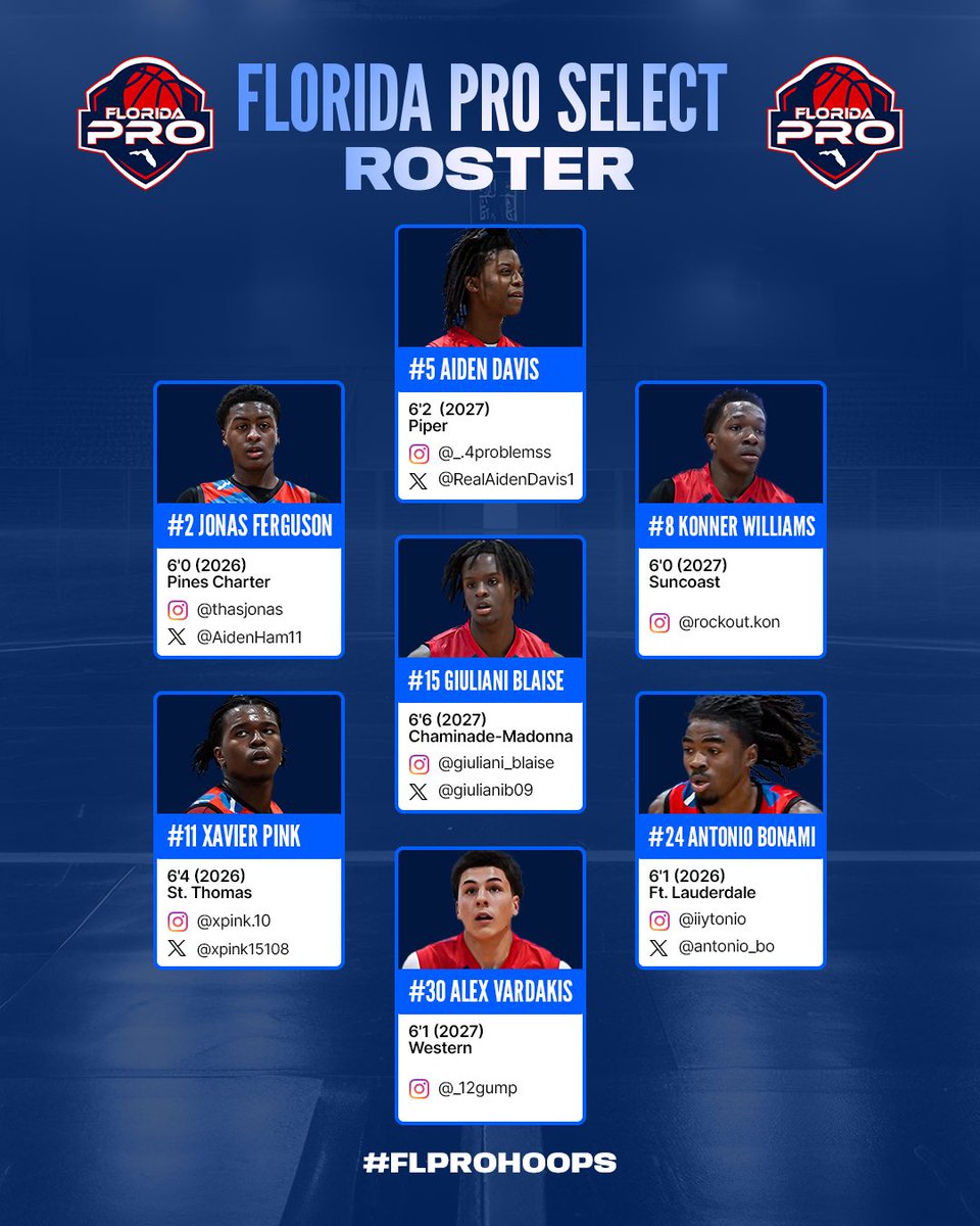 Florida PRO Select is war READY for Sweet16 in Atlanta at NEXT PLAY 360 hosted by @ontheradarhoops @taiyounghoops 

Schedule &amp; Roster

#FLPROHOOPS
