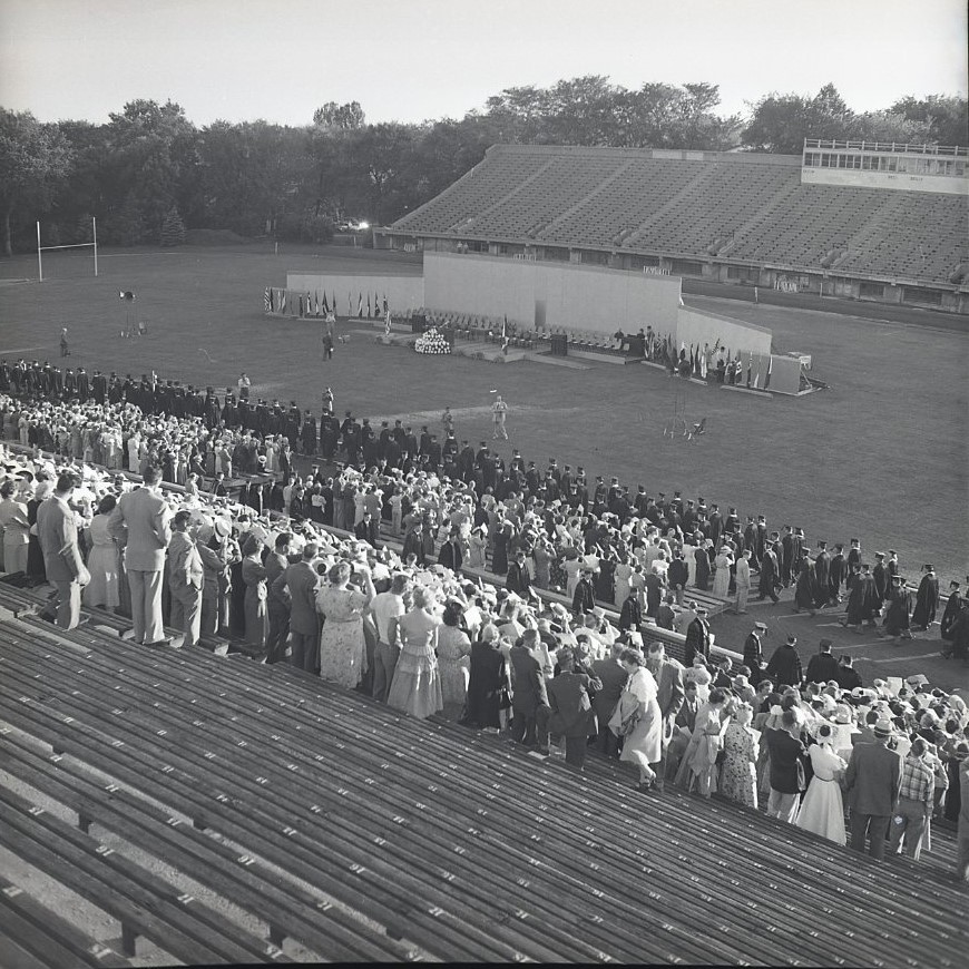 ISU_Archives's tweet image. With Commencement taking place through Saturday, here's a look back at the 1950 ceremony that took place at Clyde Williams Field. @IowaStateU @isualum #FBF