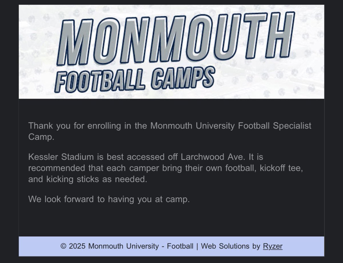 I will be attending Monmouth University for the specialist camp on June 26!!!