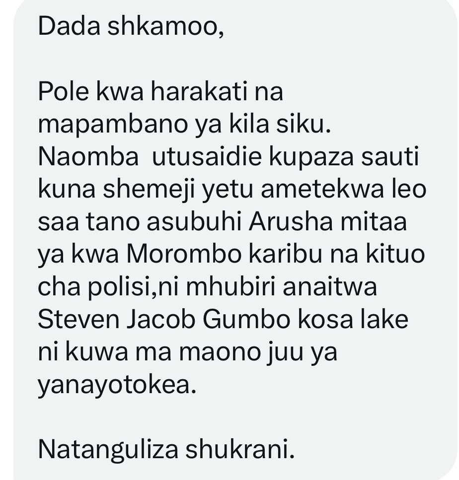 Maria Sarungi Tsehai (@mariastsehai) on Twitter photo 🚨🚨🚨🚨🚨 #EnforcedDisappearances
‼️WAMEMTEKA MHUBIRI KWA KUTABIRI ANGUKO LA SAMIA🙄‼️
They just abducted a preacher who has predicted the fall of <a href="/SuluhuSamia/">Samia Suluhu</a> that will happen this year 🙄 Absolute MADNESS!
Hivi kuna mtu mwenye akili timamu amebaki TISS na Polisi??
Makonda hii 🚨🚨🚨🚨🚨 #EnforcedDisappearances
‼️WAMEMTEKA MHUBIRI KWA KUTABIRI ANGUKO LA SAMIA🙄‼️
They just abducted a preacher who has predicted the fall of <a href="/SuluhuSamia/">Samia Suluhu</a> that will happen this year 🙄 Absolute MADNESS!
Hivi kuna mtu mwenye akili timamu amebaki TISS na Polisi??
Makonda hii