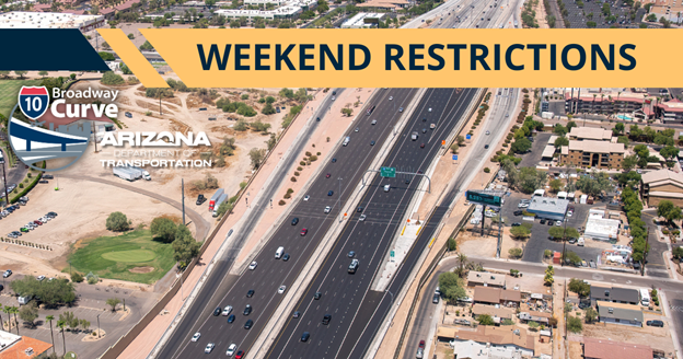 ArizonaDOT's tweet photo. 🚧 WEEKEND RESTRICTIONS 🚧 on the I-10 Broadway Curve Project. The westbound I-10 Collector-Distributor road will be closed between Broadway Road and SR 143 from 10 p.m. Saturday, May 17, to 6 a.m. Sunday, May 18, for sign installation. Visit the project website for more details. https://t.co/sMy1TA0xxu