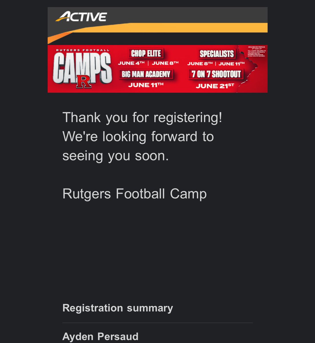 I will be attending Rutgers University for the specialist camp on June 8th!!!