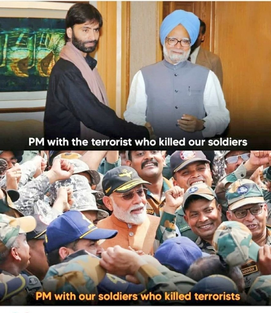 Difference between PM before 2014 &amp; after 2014:
PM in 2006: MMS with T€rrorist Yasin Malik.
PM After 2014: Modi Ji with #IndianArmy Soldiers who are Safeguarding Bharat from T€rrorists.
#FarakSaafHai #ModiHaiToMumkinHai #ModiForViksitBharat #OperationSindhoor #BoycottPakistan