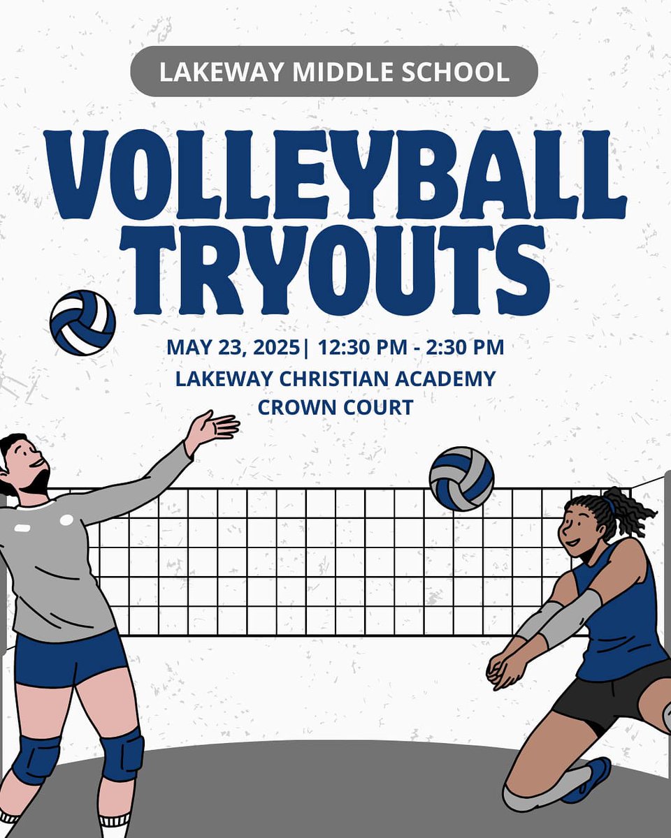 Middle school volleyball tryouts are coming up on May 23rd! Visit the link below to register:
form.jotform.com/251355832318154