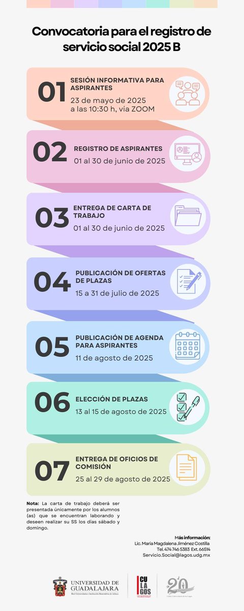 CULagos UdeG (@culagos_udeg) on Twitter photo ⭕️ Te compartimos la convocatoria para el registro de Servicio Social 2025-B
Más información 👇
Unidad de Servicio Social
servicio.social@lagos.udg.mx
#SomosCULagos 🦁 ⭕️ Te compartimos la convocatoria para el registro de Servicio Social 2025-B
Más información 👇
Unidad de Servicio Social
servicio.social@lagos.udg.mx
#SomosCULagos 🦁