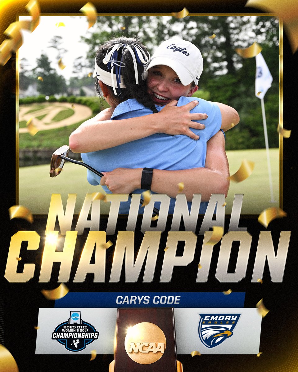 CHAMPIONS 🏆 Carys Code of <a href="/EmoryAthletics/">Emory Athletics</a>  

Congratulations to Carys Code, the 2025 Division III Women's Golf individual champion! Code shot an impressive 285 (-3), ensuring both her own and her team's championship victory.

📸 <a href="/kayderp/">kaydee 📸🎮</a> 

#WhyD3 | #d3Golf