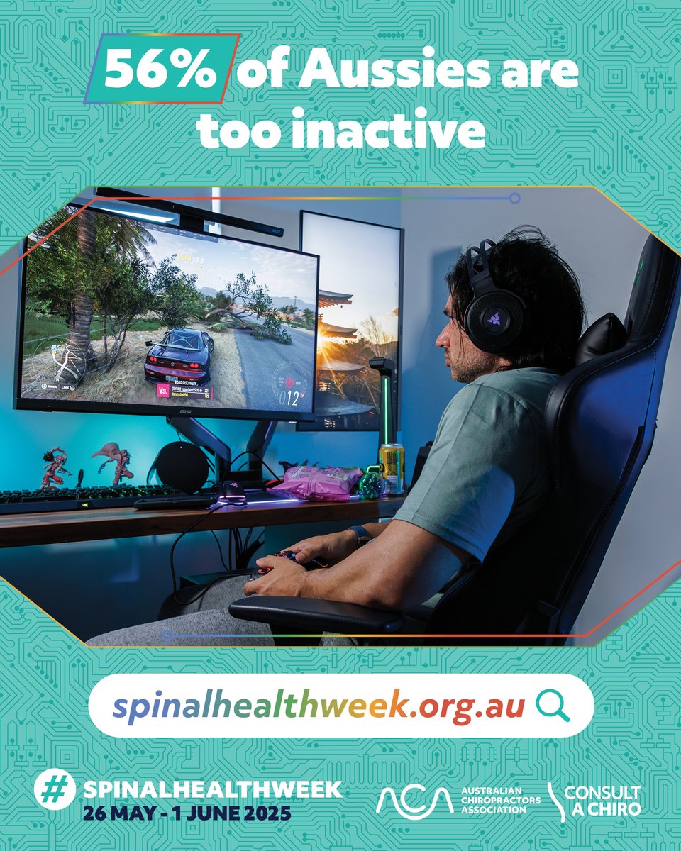 AusChiros's tweet photo. Fight physical inactivity this #SpinalHealthWeek (26 May – 1 June) &amp; join the national ‘Movement’ to prevent #TechNeck.
👉 Adjust your thinking!
👉 Access FREE resources
👉 Consult an ACA chiropractor for drug-free pain relief
👉 Visit: https://t.co/gs67IAr1mp

#SHW25 #GetMoving https://t.co/KfSYVopG28