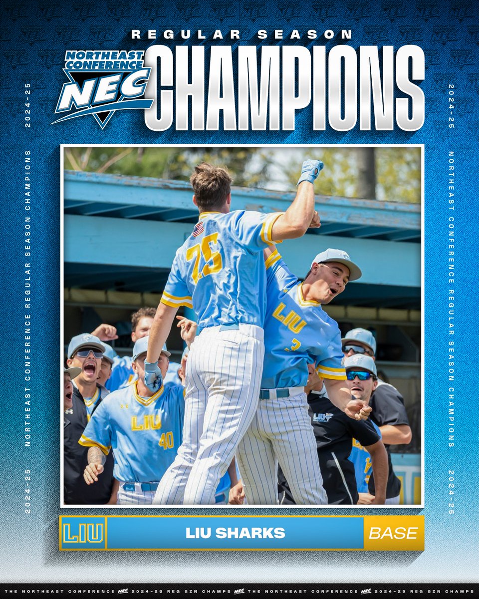 Northeast Conference (@necsports) on Twitter photo π¦π’π‘ π§π’π£ πππππ‘!
For the first time since 2022, and the third time in program history, <a href="/LIU_Baseball/">LIU Baseball</a> takes home the NEC Baseball regular season π and will be the top seed in next week's conference tournament.
#NECchamps x #NECBaseball x <a href="/LIUAthletics/">LIU Athletics</a> π¦π’π‘ π§π’π£ πππππ‘!
For the first time since 2022, and the third time in program history, <a href="/LIU_Baseball/">LIU Baseball</a> takes home the NEC Baseball regular season π and will be the top seed in next week's conference tournament.
#NECchamps x #NECBaseball x <a href="/LIUAthletics/">LIU Athletics</a>