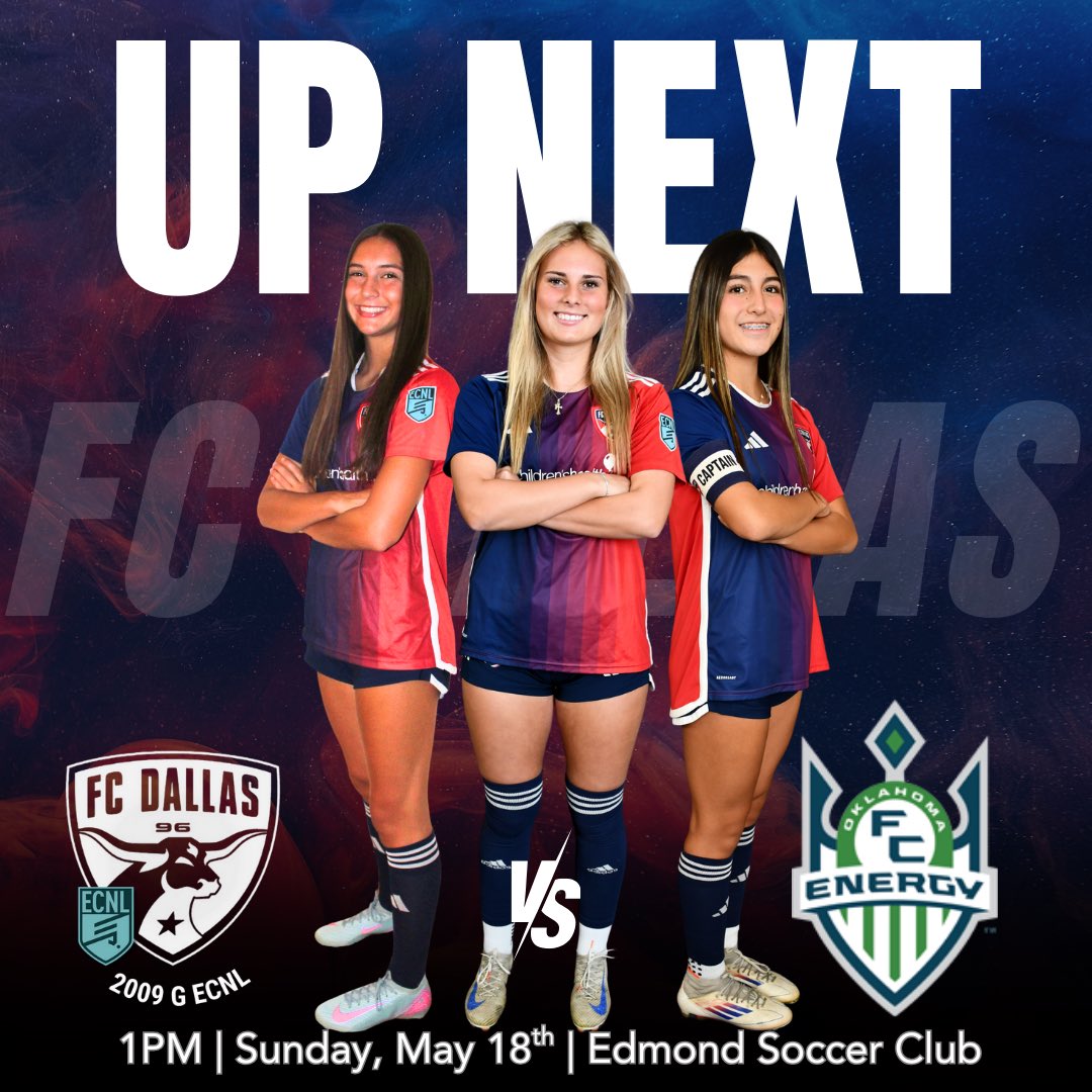 FC Dallas 2009G ECNL (U16) (@fcdallas09gecnl) on Twitter photo Closing out league play with a road trip to Oklahoma! #DTID
🗓️ 5.18.25
⏰ 1pm
📍 Edmond Soccer Fields- OKC
<a href="/FCDGirlsECNL/">FC Dallas Girls ECNL</a> | <a href="/ECNLgirls/">ECNL Girls</a> Closing out league play with a road trip to Oklahoma! #DTID
🗓️ 5.18.25
⏰ 1pm
📍 Edmond Soccer Fields- OKC
<a href="/FCDGirlsECNL/">FC Dallas Girls ECNL</a> | <a href="/ECNLgirls/">ECNL Girls</a>