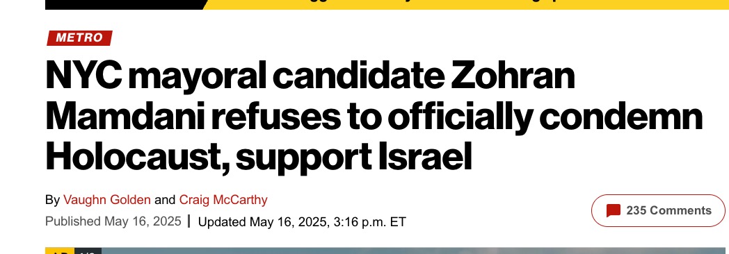 NY Post should retract this despicable false smear, it's just not true that he "refuses to officially condemn the Holocaust." That's not debatable. It's a factual error.